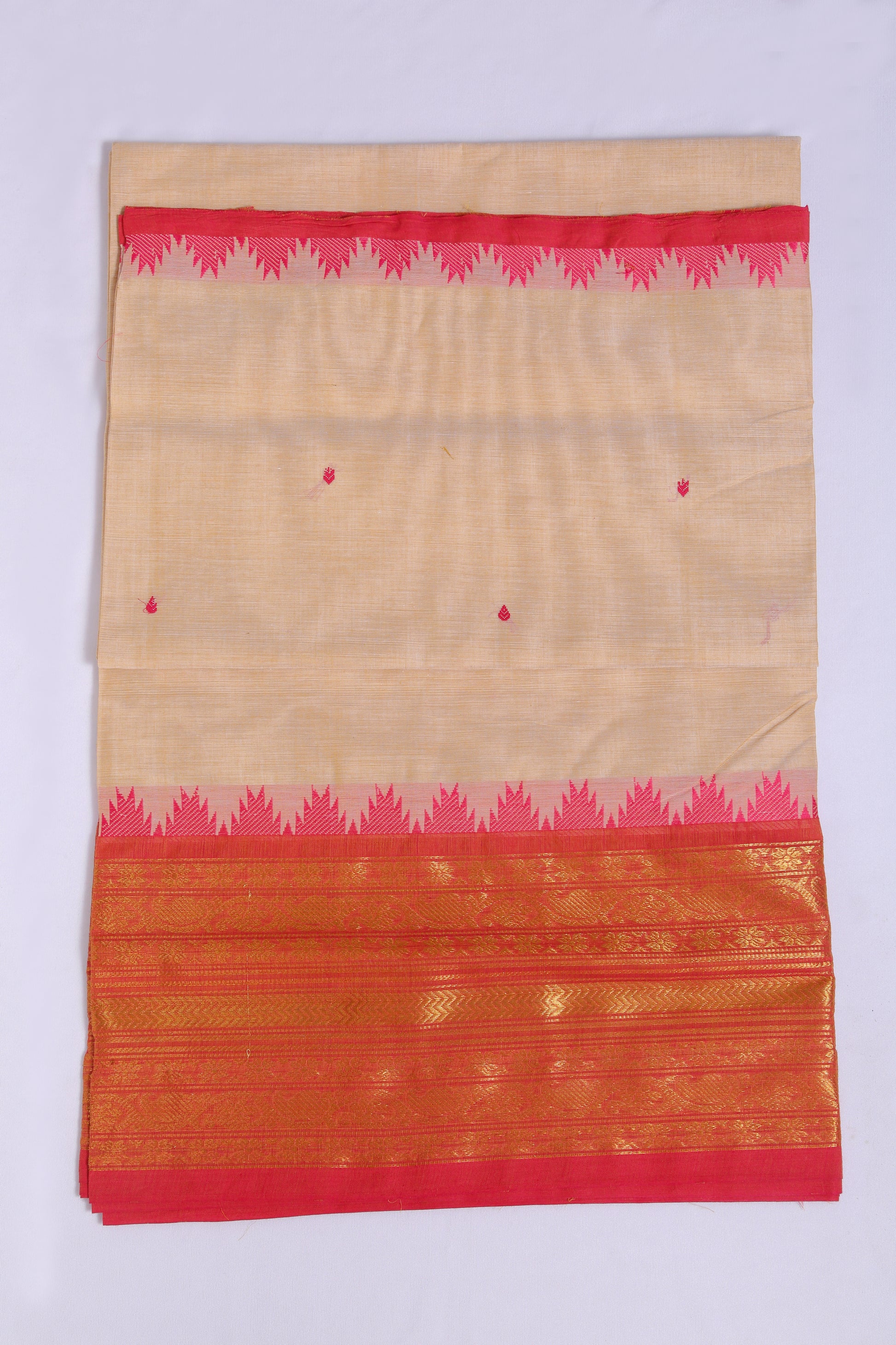 Running blouse, Pure Chettinad cotton  , 120 count  Saree,Normal wash Only , Line pallu(Munthani), With Handloom Flower buttas ,Morning-Evening Bordered Saree
