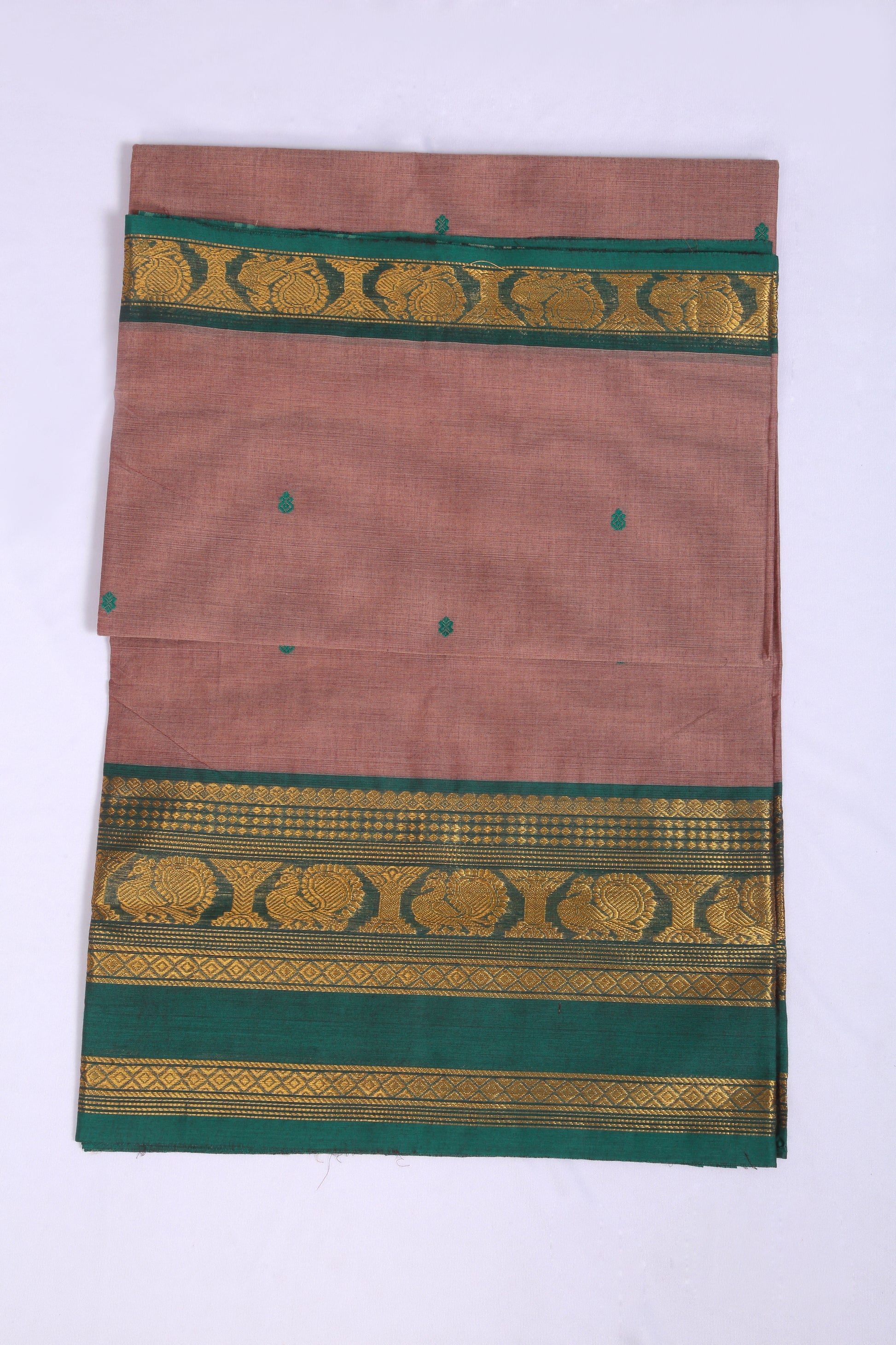 Running blouse, Pure Chettinad cotton  , 120 count  Saree,Normal wash Only , Line pallu(Munthani), With Handloom Flower buttas ,Morning-Evening Bordered Saree.