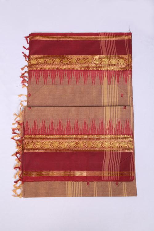 Running blouse, Pure Chettinad cotton  , 120 count  Saree,Normal wash Only , Line pallu(Munthani), With Handloom Flower buttas ,Even Bordered Saree