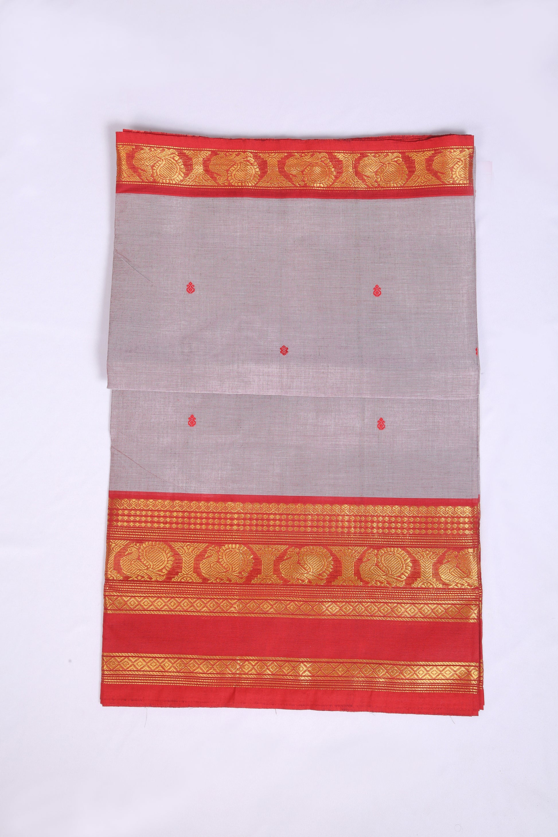 Running blouse, Pure Chettinad cotton  , 120 count  Saree,Normal wash Only , Line pallu(Munthani), With Handloom Flower buttas ,Morning-Evening Bordered Saree